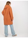 Fashionhunters Dámský tmavě oranžový plyšový kabát s kapucí
