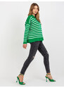 Fashionhunters Zeleno-bílý oversize pruhovaný svetr s límečkem