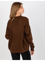 Fashionhunters Tmavě hnědý hladký oversize svetr s límečkem