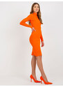 RUE PARIS Neonově oranžové přiléhavé šaty s rolákem -orange Oranžová