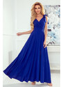 NUMOCO Dlouhé modré šaty s výstřihem ELENA Modrá