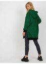 Fashionhunters Tmavě zelená dlouhá mikina s rozparky