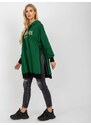 Fashionhunters Tmavě zelená dlouhá mikina s rozparky