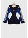 Dětská mikina adidas U 3S CB HOODIE tmavomodrá barva, s kapucí, vzorovaná