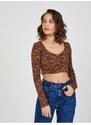 TALLY WEiJL Hnědý crop top se zvířecím vzorem TALLY - Dámské