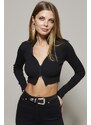 Cool & Sexy Women's Black Double Zipper Short Blouse B1480