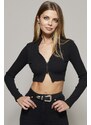 Cool & Sexy Women's Black Double Zipper Short Blouse B1480