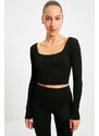 Trendyol Black Seamless/Seamless Crop Extra Stretchy Knitted Sports Top/Blouse