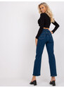 Fashionhunters Tmavě modré rovné džíny s vysokým pasem od Marcely RUE PARIS