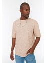 Trendyol Camel Oversize/Wide-Fit Crew Neck Short Sleeve Basic Textured T-shirt