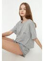 Trendyol Gray Cotton Printed T-shirt-Shorts Knitted Pajama Set