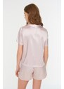 Trendyol Powder Embroidered Satin Shirt-Shorts Woven Pajamas Set