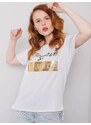 Fashionhunters Bílé dámské tričko s nášivkou Evelyn