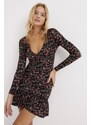 Cool & Sexy Women's Black Double Breasted Flounce Seasonal Skater Dress