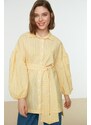 Trendyol Yellow Striped Belted Balloon Back of the Sleeves Long Woven Shirt