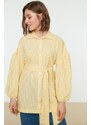 Trendyol Yellow Striped Belted Balloon Back of the Sleeves Long Woven Shirt