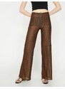 Koton Women's Brown Normal Waist Wide Leg Trousers