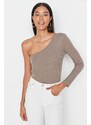 Trendyol Mink Cut Out Button Detailed Ribbed Flexible Snaps Knitted Body