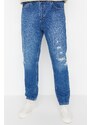 Trendyol Men's Indigo Relax Fit Destroyed Jeans Denim Trousers