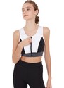 Trendyol White Color Block Support/Shaping Zipper Knitted Sports Bra