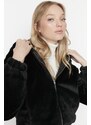 Trendyol černý oversize plyšový kabát s kapucí