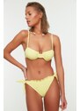 Trendyol Yellow Gingham Textured Ruffle Regular Bikini Bottom