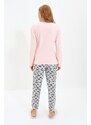 Trendyol Salmon Cotton Embroidered T-shirt-Jogger Knitted Pajama Set