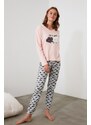 Trendyol Salmon Cotton Embroidered T-shirt-Jogger Knitted Pajama Set