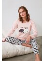 Trendyol Salmon Cotton Embroidered T-shirt-Jogger Knitted Pajama Set