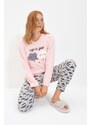 Trendyol Salmon Cotton Embroidered T-shirt-Jogger Knitted Pajama Set