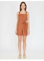 Koton Women's Brown Strap Button Detailed Jumpsuit with Waist Tie and Pocket Detail