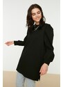 Trendyol Black Sleeve Detailed Knitted Crew Neck Slit Tunic