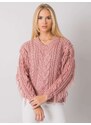Fashionhunters RUE PARIS Špinavě růžový svetr s třásněmi