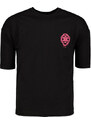 Trendyol Black Oversize/Wide Cut Geometric Printed 100% Cotton T-Shirt