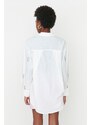 Trendyol Ecru Embroidered Oversize Woven Shirt