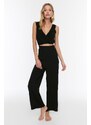 Trendyol Black Woven Frilly Blouse Pants Suit