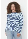Trendyol Curve Mint vzorovaný pletený svetr s výstřihem