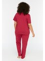 Trendyol Curve Claret Red Printed Knitted Buttons Pajamas Set