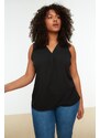 Trendyol Curve Black V-Neck Woven Blouse