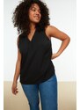 Trendyol Curve Black V-Neck Woven Blouse