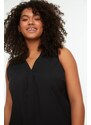 Trendyol Curve Black V-Neck Woven Blouse