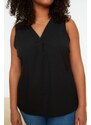 Trendyol Curve Black V-Neck Woven Blouse