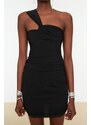 Trendyol Black One-Shoulder Detailed Knitted Evening Dress