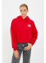 Trendyol Red Back Print Detailed Hoodie, Fleece Inner Knitted Sweatshirt