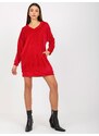 Fashionhunters Červené velurové šaty s dlouhými rukávy