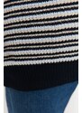 Trendyol Navy Blue Oversize Fit Turtleneck Striped Knitwear Sweater