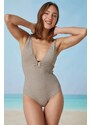 Koton V-Neck Swimwear with Buckle Detail