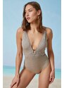 Koton V-Neck Swimwear with Buckle Detail