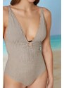 Koton V-Neck Swimwear with Buckle Detail