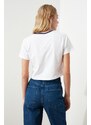 Trendyol White 100% Cotton Crop Colored Crew Neck Knitted T-Shirt
